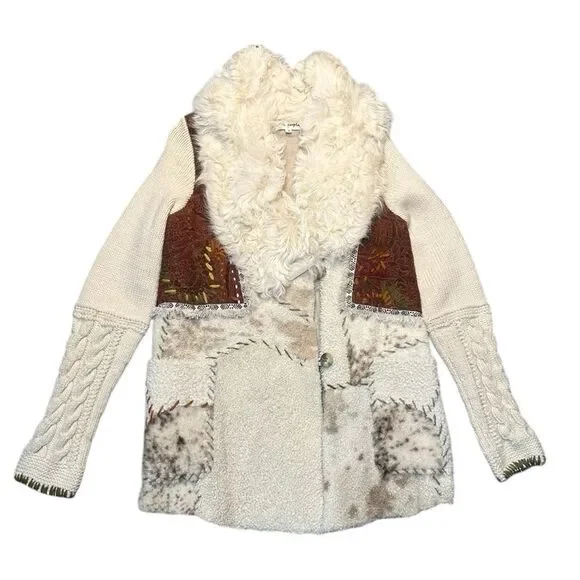 Nigel Preston Lambskin & Wool Knit Patchwork Artisan Jacket Size Small NWT